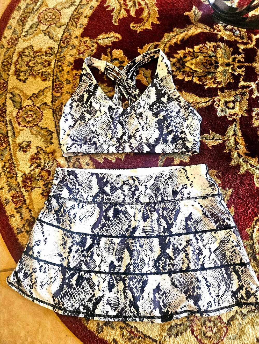 Ideology Athletic Wear Set 2 Piece Razor Back Top Teared Aline Skort Snake Print